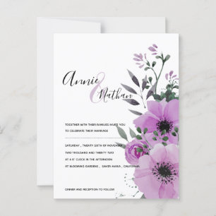 Carte Postale Purple Floral Minimaliste Élégant Mariage Script
