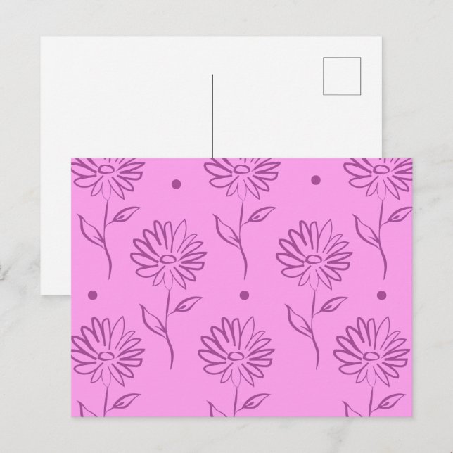 Carte Postale Purple Flowers Outline Pattern (Devant / Derrière)