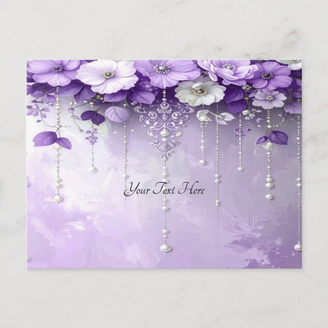 Carte Postale Purple Flowers with Dangling Pearls Postcard (Devant)