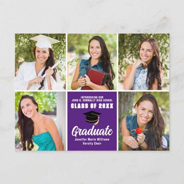 Carte Postale Purple Graduate Photo Collage Moderne Graduation (Devant)