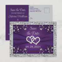 Purple, Grey Love Coeurs Mariage Enregistrer la da