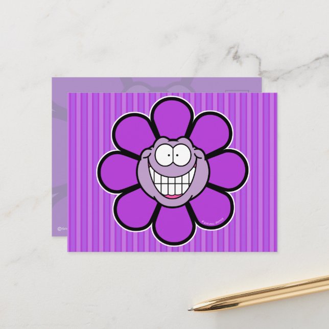 Carte Postale Purple Happy Flower Screwball Graphics (Devant/Arrière en situation)