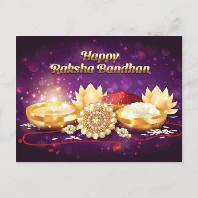Carte Postale Purple Happy Raksha Bandhan Sparkle (Devant)