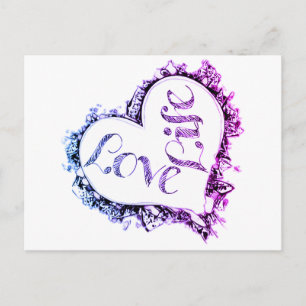 Carte Postale Purple Love Life Conception de forme de coeur