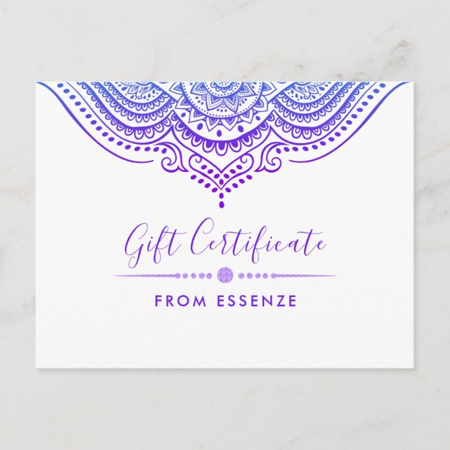 Carte Postale Purple Mandala Conception de certificat cadeau (Devant)