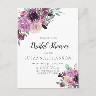 Carte Postale Purple Mauve Sangria Floral Bridal Shower
