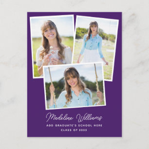 Carte Postale Purple Modern Script Multi Photo Graduation