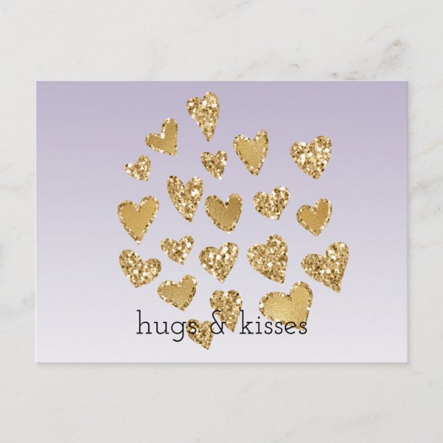 Carte Postale Purple Ombre Sparkle Gold Coeurs de Parties scinti (Devant)