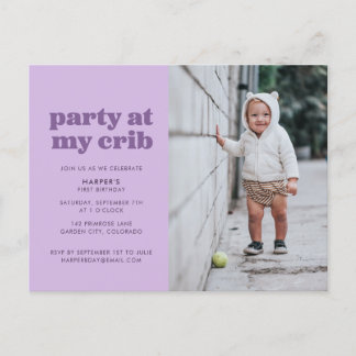 Carte Postale Purple Party à My Crib 1er Birthday Party Invitat