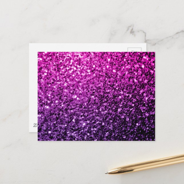 Carte Postale Purple Pink Ombre faux parties scintillant scintil (Devant/Arrière en situation)