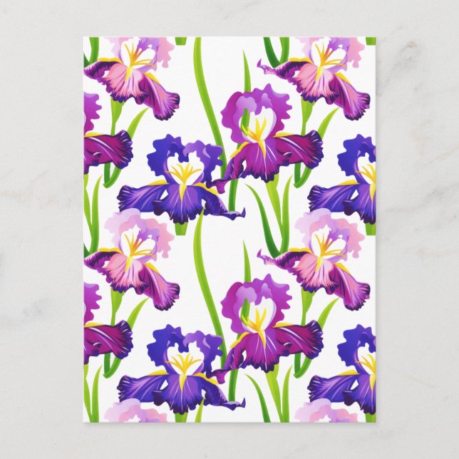 Carte Postale Purple Rustique Pré Iris Fleurs Aquarelle (Devant)