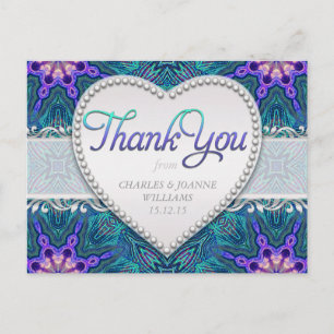 Carte Postale Purple Turquoise élégant mariage Merci Postcard