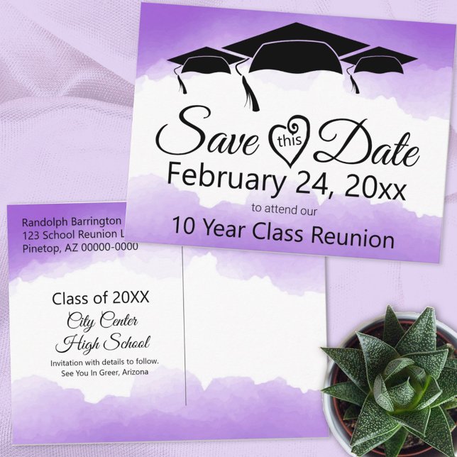 Carte Postale Purple Watercolor Class Reunion Save The Date (Créateur téléchargé)