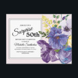 Carte Postale Purple Watercolor Floral on Pink 50th Birthday<br><div class="desc">Elegant and botanical purple and yellow watercolor floral on pink surprise 50th birthday invitation postcard.</div>