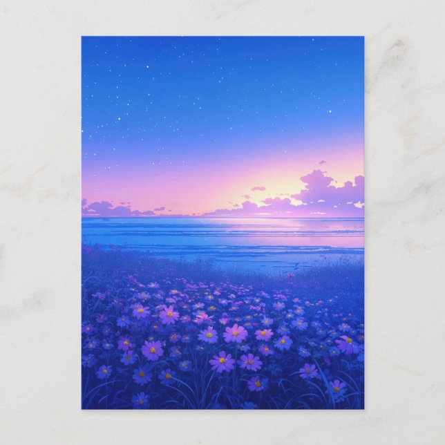 Carte Postale Purple Wildflower Meadow and Starry Sea (Devant)