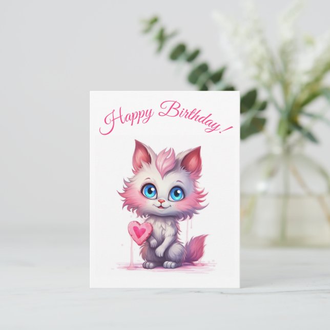 Carte Postale Purr-fect Anniversaire Voeux - Cute Kitty (Debout devant)
