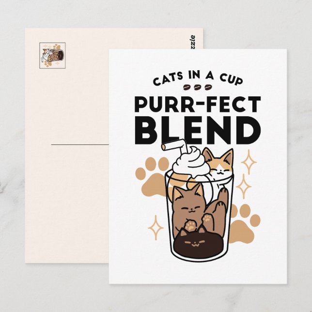 Carte Postale Purr-fect Blend : Cat and Coffee Art for Pet Lover (Devant / Derrière)