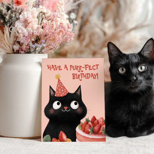 Carte Postale Purr-fect Chat noir mignon Feline rose Anniversair (Créateur téléchargé)