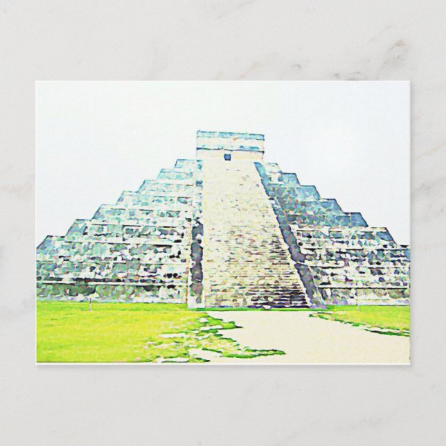 Carte Postale Pyramide De Chichen Itza Aquarelle Design (Devant)