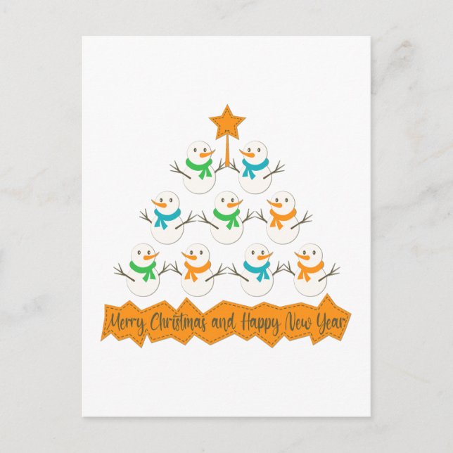 Carte Postale Pyramide des sapins de Noël faite de bonhommes de  (Devant)