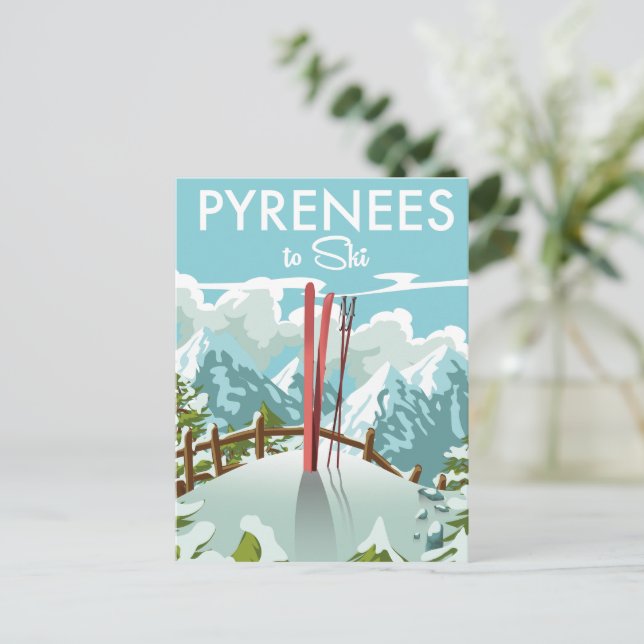 Carte Postale Pyrénées à Ski imprimé voyage. (Debout devant)