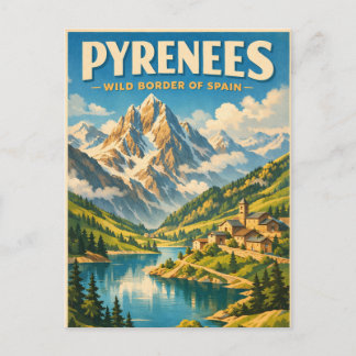 Carte Postale Pyrenees, Spain, in a classic retro travel