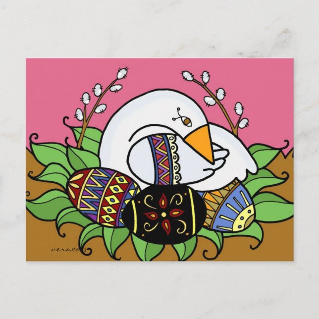 Carte Postale Pysanky et Goose Ukrainian Folk Art (Devant)