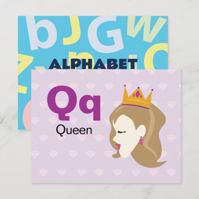 Carte Postale Q est pour Queen - Alphabet Flash Card (Devant / Derrière)