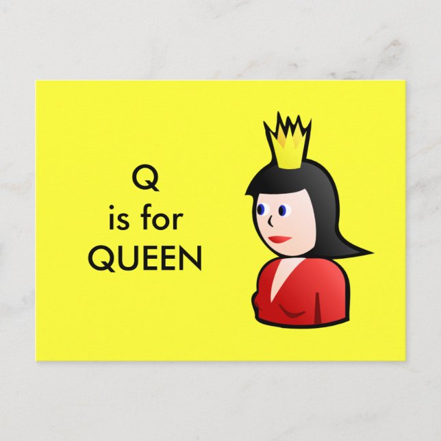 Carte Postale "Q" est pour Queen Alphabet Flashcard (Devant)