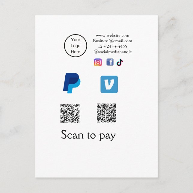 Carte Postale Q R code PayPal venmo scanner payer ajouter médias (Devant)