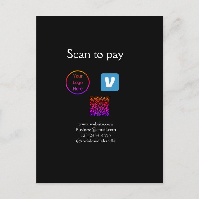 Carte Postale Q R code venmo scanner pour payer ajouter le logo  (Devant)