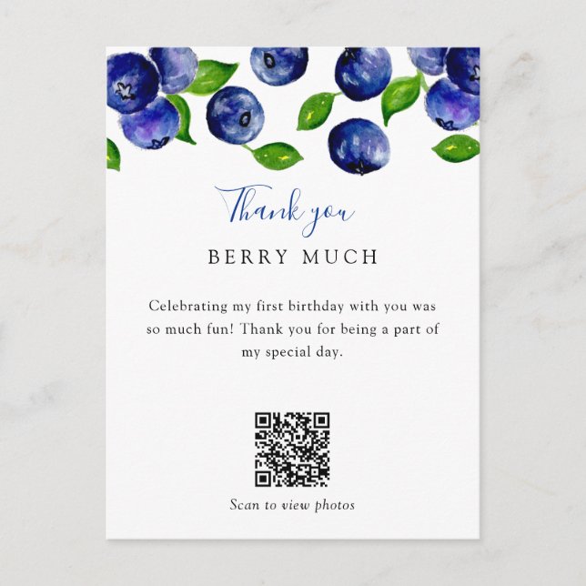 Carte Postale QR Code Berry premier anniversaire Blueberry Merci (Devant)
