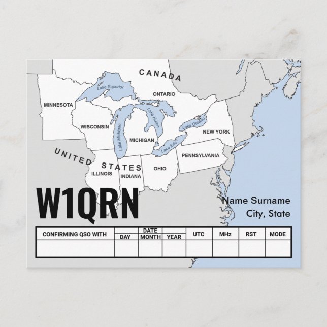 Carte Postale QSL Card Great Lakes Map (Devant)