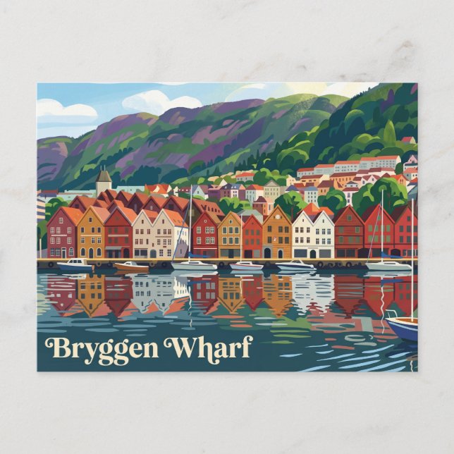 Carte Postale Quai de Bryggen Norvège (Devant)