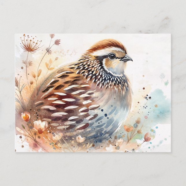 Carte Postale Quail Watercolor Botanical (Devant)