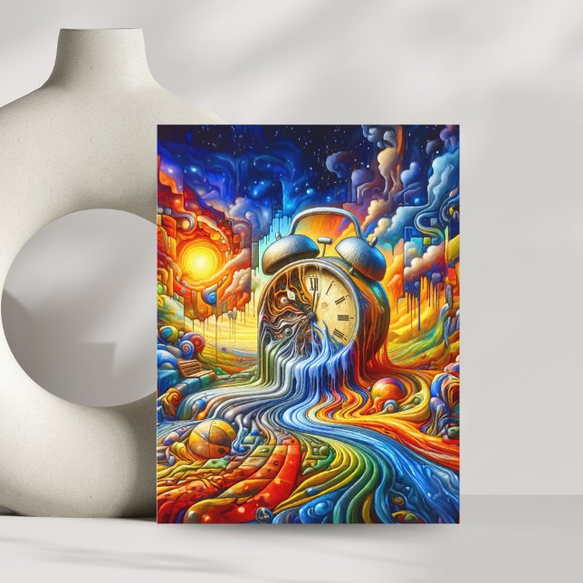 Carte Postale Quand le temps fond (Reflect on life's fleeting beauty with this surreal, melting clock postcard.)