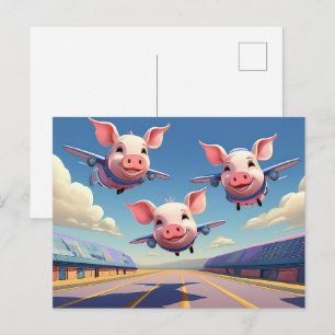 Carte Postale Quand les cochons volent drôle d'aéroport de cocho