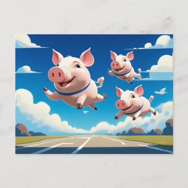Carte Postale Quand les cochons volent Drôles cochons ailés (Devant)
