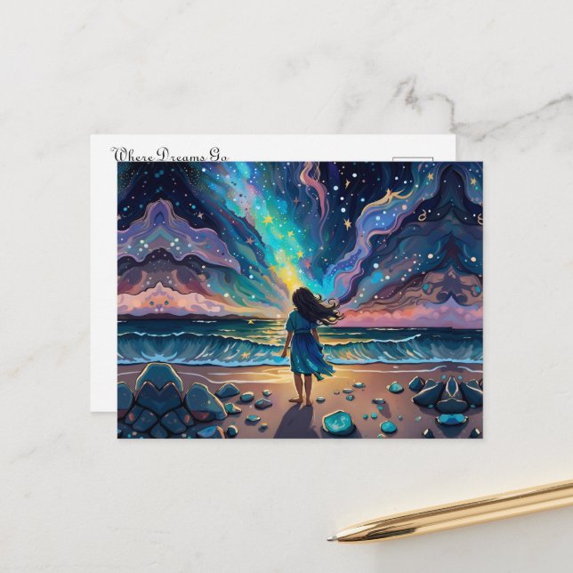 Carte Postale Quand vous souhaitez sur les étoiles (Devant/Arrière en situation)