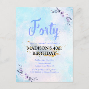Carte Postale Quarante Anniversaire de fête Pastel