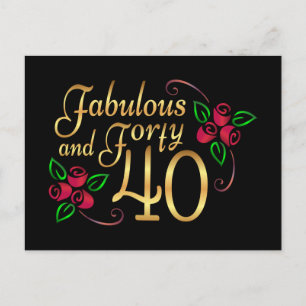 Carte Postale Quarante Fantastiques Roses Rouges Noires Or Anniv