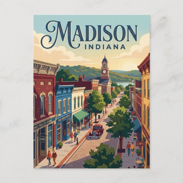 Carte Postale quartier historique de Madison Indiana (Devant)