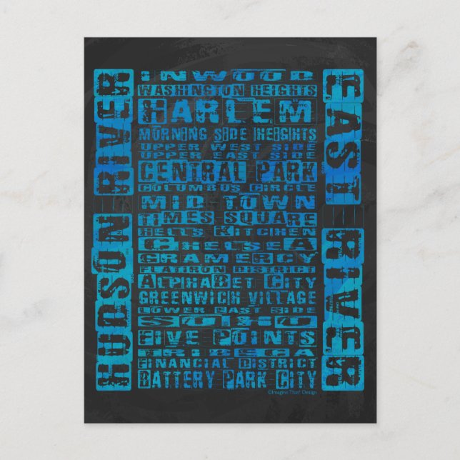 Carte Postale Quartiers de New York en bleu (Devant)