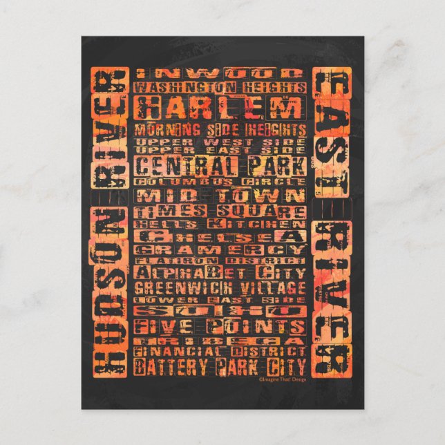 Carte Postale Quartiers de NYC Orange (Devant)