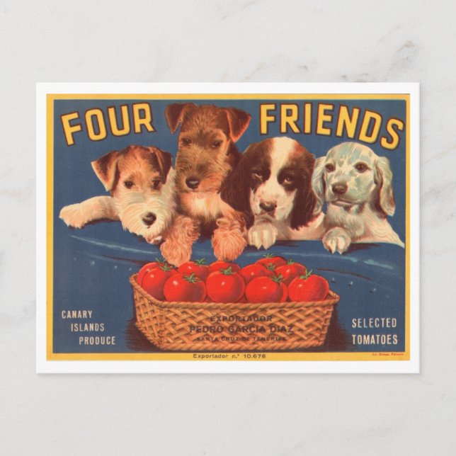 Carte Postale Quatre amis Vintage Crate Étiquette (Devant)