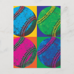 Carte Postale Quatre balles de baseball de différentes couleurs