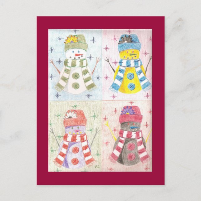 Carte Postale Quatre bonshommes de neige (Devant)