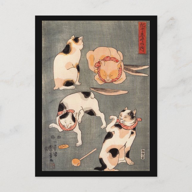 Carte Postale Quatre Chats Jouent Ensemble (Devant)