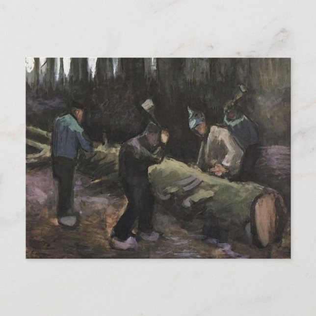 Carte Postale Quatre Hommes Coupe Le Bois, Van Gogh Art (Devant)