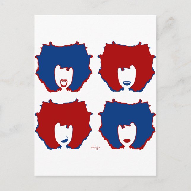 Carte Postale QUATRE MODES EN ROUGE et BLEU (Devant)